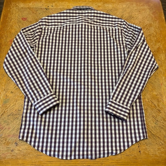 COLE HAAN Mens Burgandy White Plaid Grand Os Performance Button Down Shirt Sz L - Picture 2 of 5